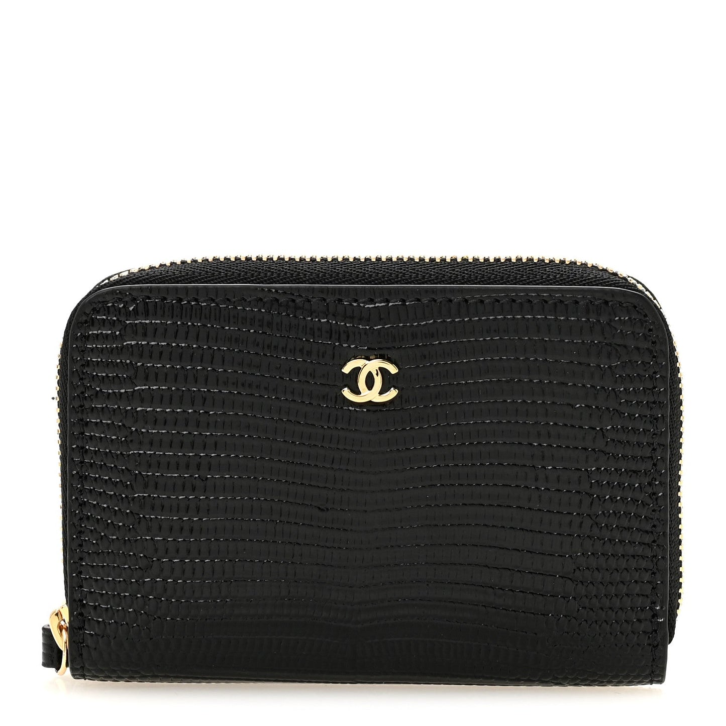 Calfskin Lizard Embossed Crococo Coin Purse Black