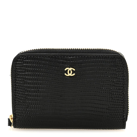 Calfskin Lizard Embossed Crococo Coin Purse Black