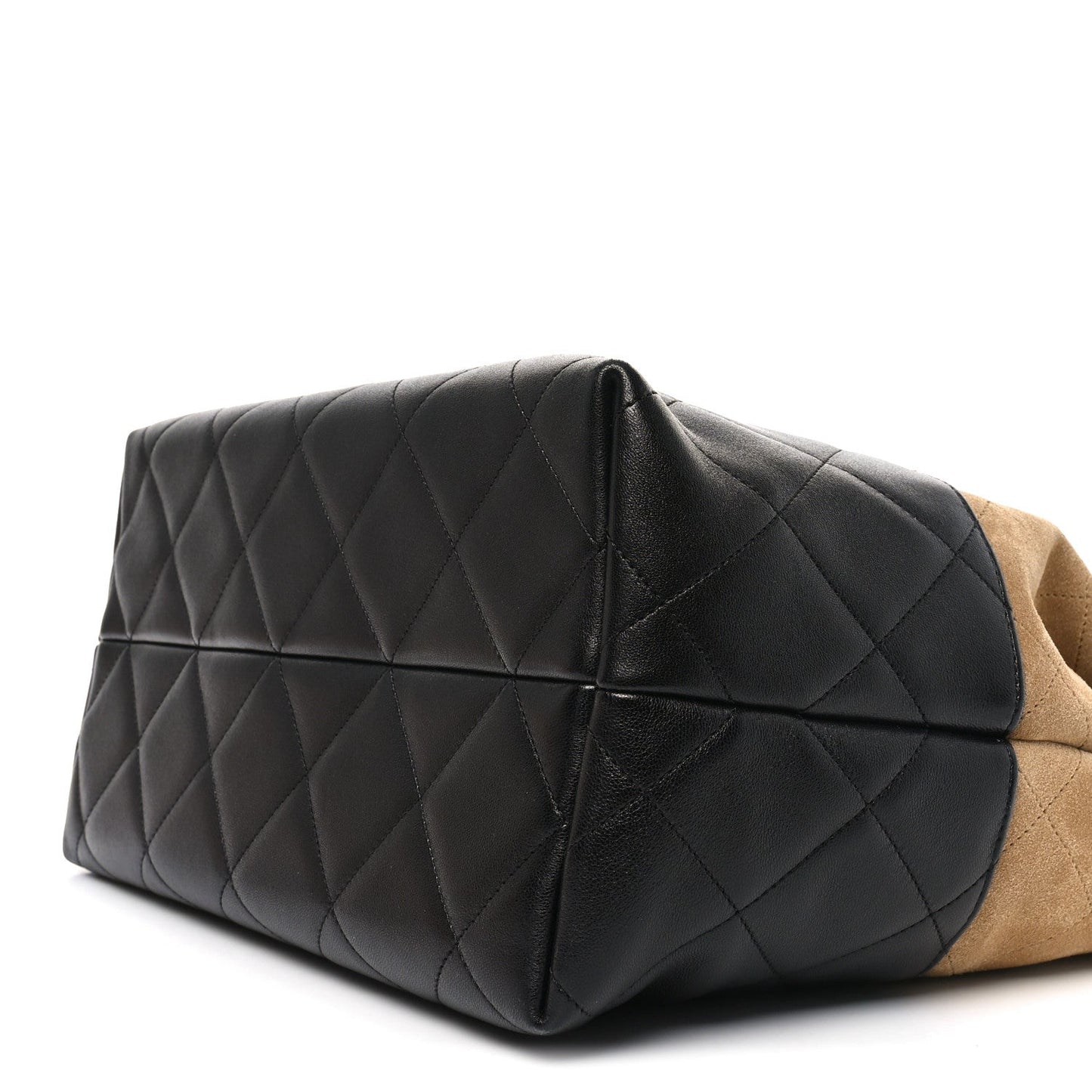 Suede Calfskin Shiny Lambskin Quilted Large Coco Base Shopping Bag Beige Black