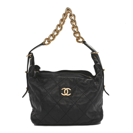 Calfskin Quilted Daily Hobo Black