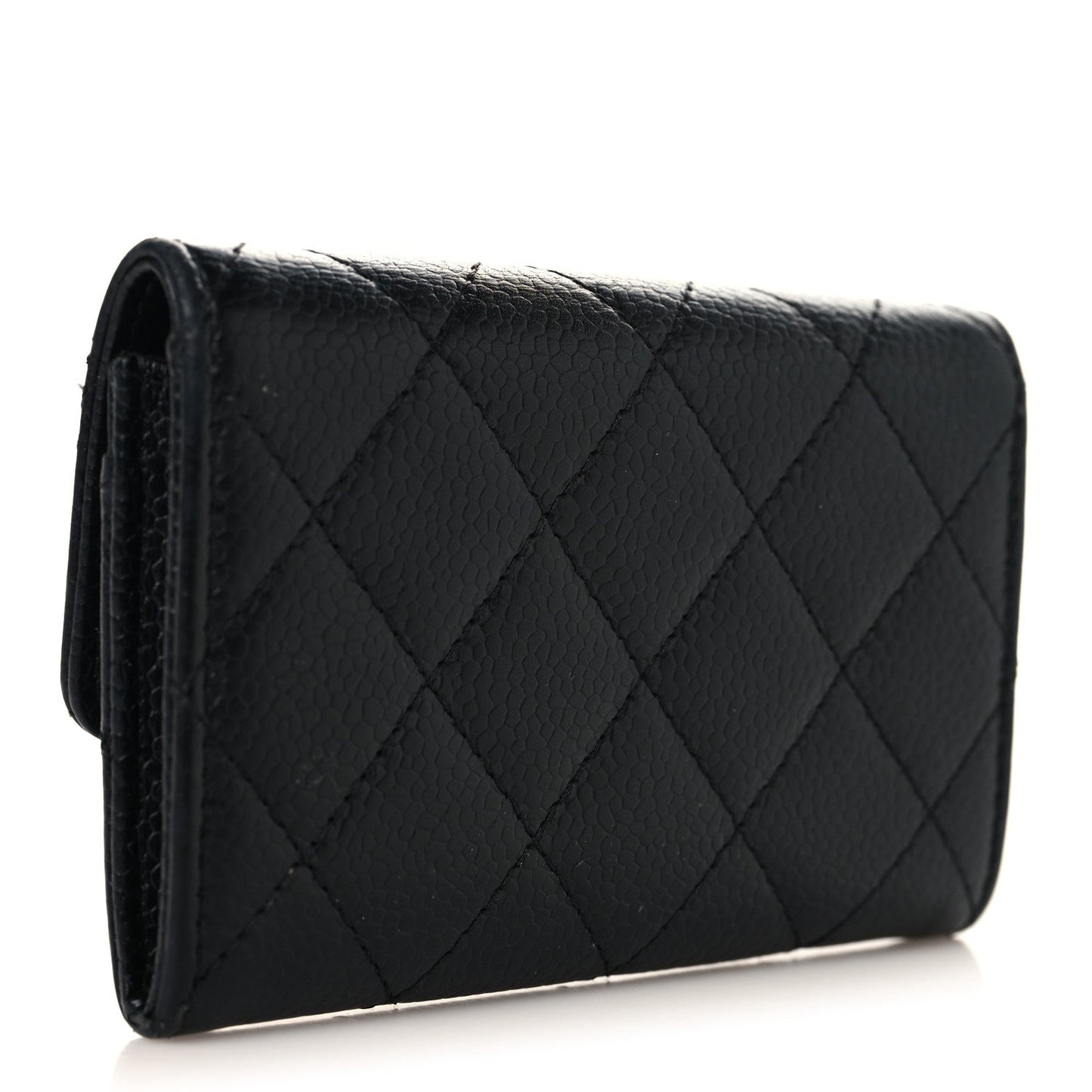 Caviar Quilted Flap Card Holder Black