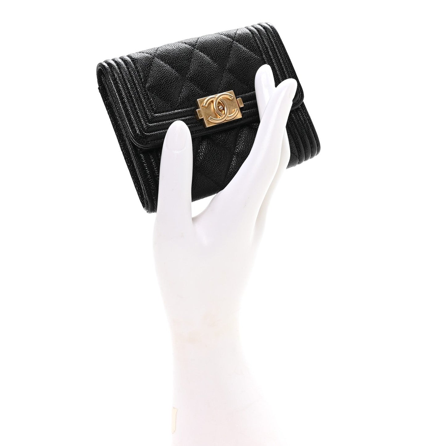 Caviar Quilted Boy Flap Card Holder Black