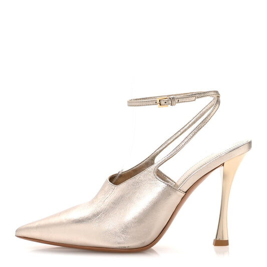 Laminated Sheepskin Show Slingback Pumps 36 Dusty Gold