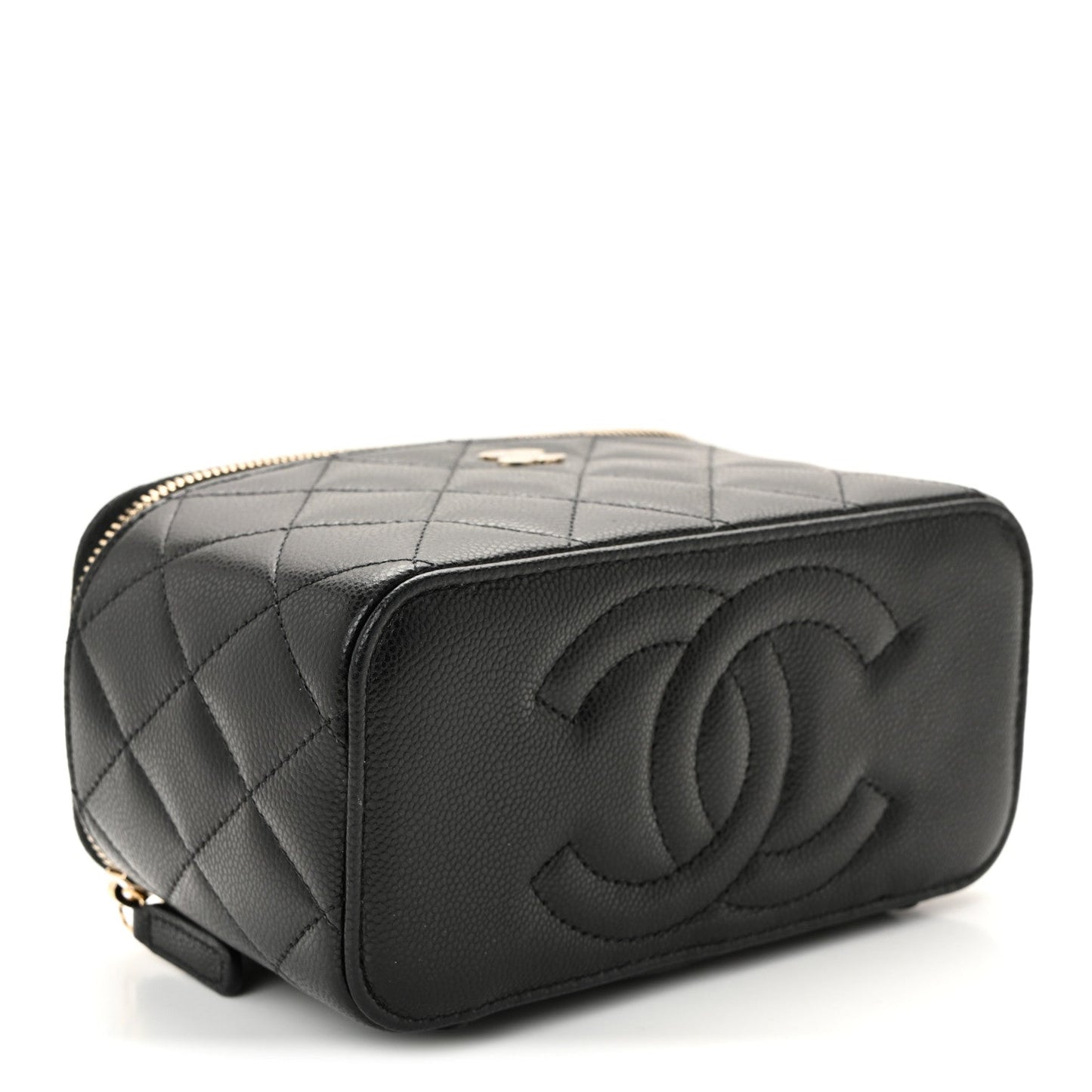 Caviar Quilted Small Vanity Case With Chain Black