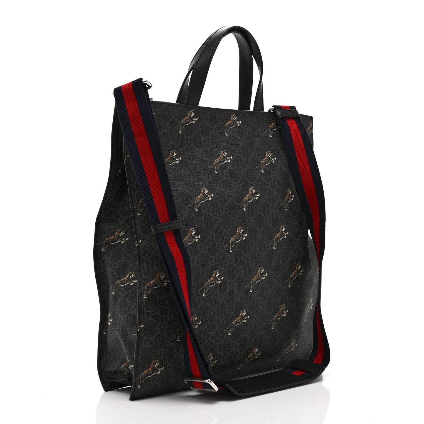 GG Supreme Monogram Tigers Web Vertical Tote Black Multicolor