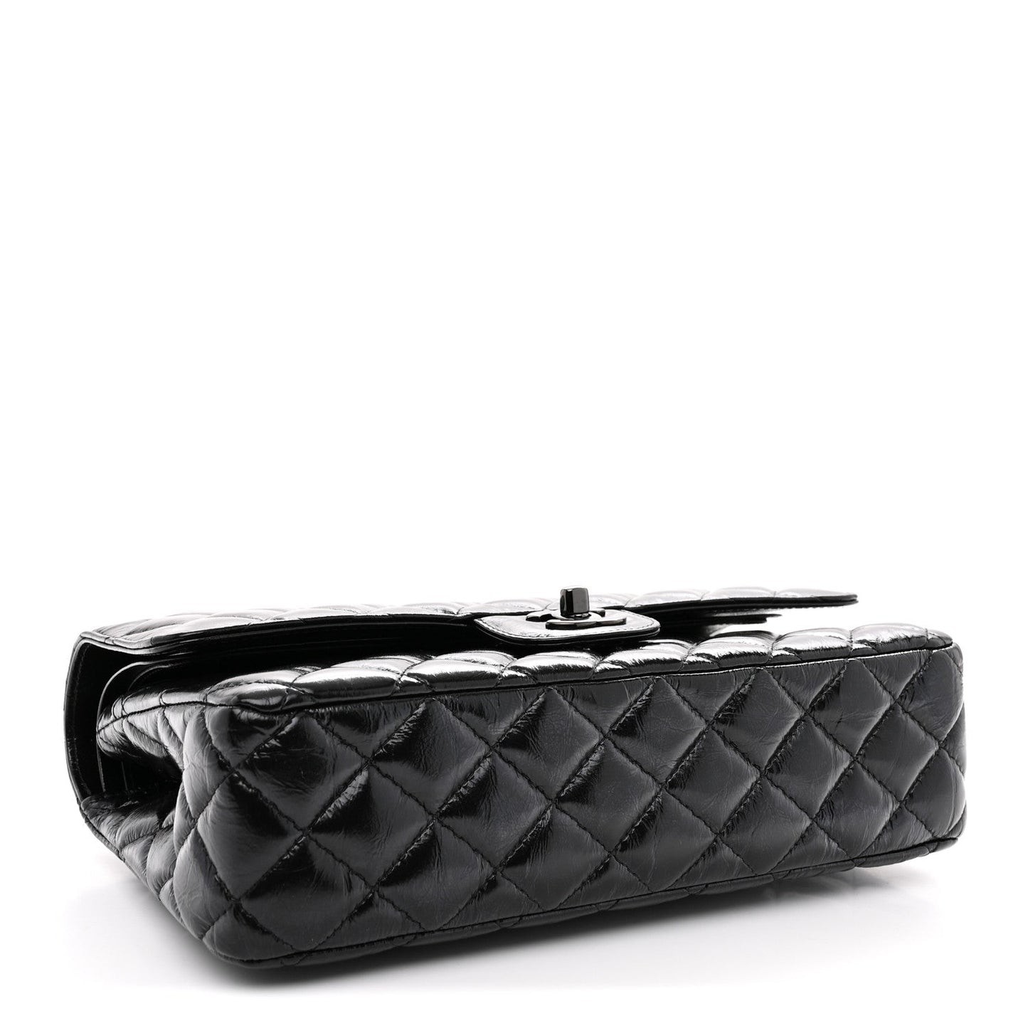 Shiny Crumpled Calfskin Quilted Medium Double Flap So Black
