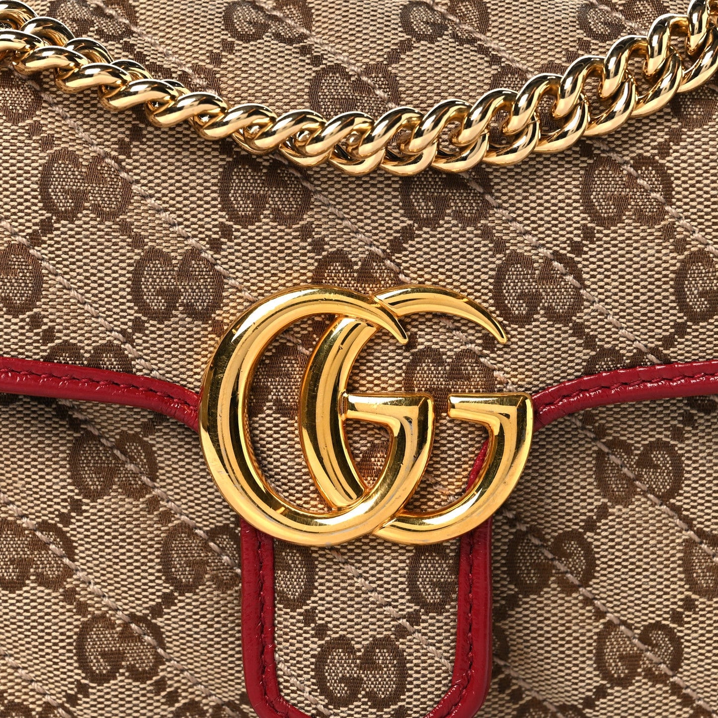 Monogram Azalea Calfskin Matelasse Diagonal Mini GG Marmont Shoulder Bag Beige Ebony New Cherry Red