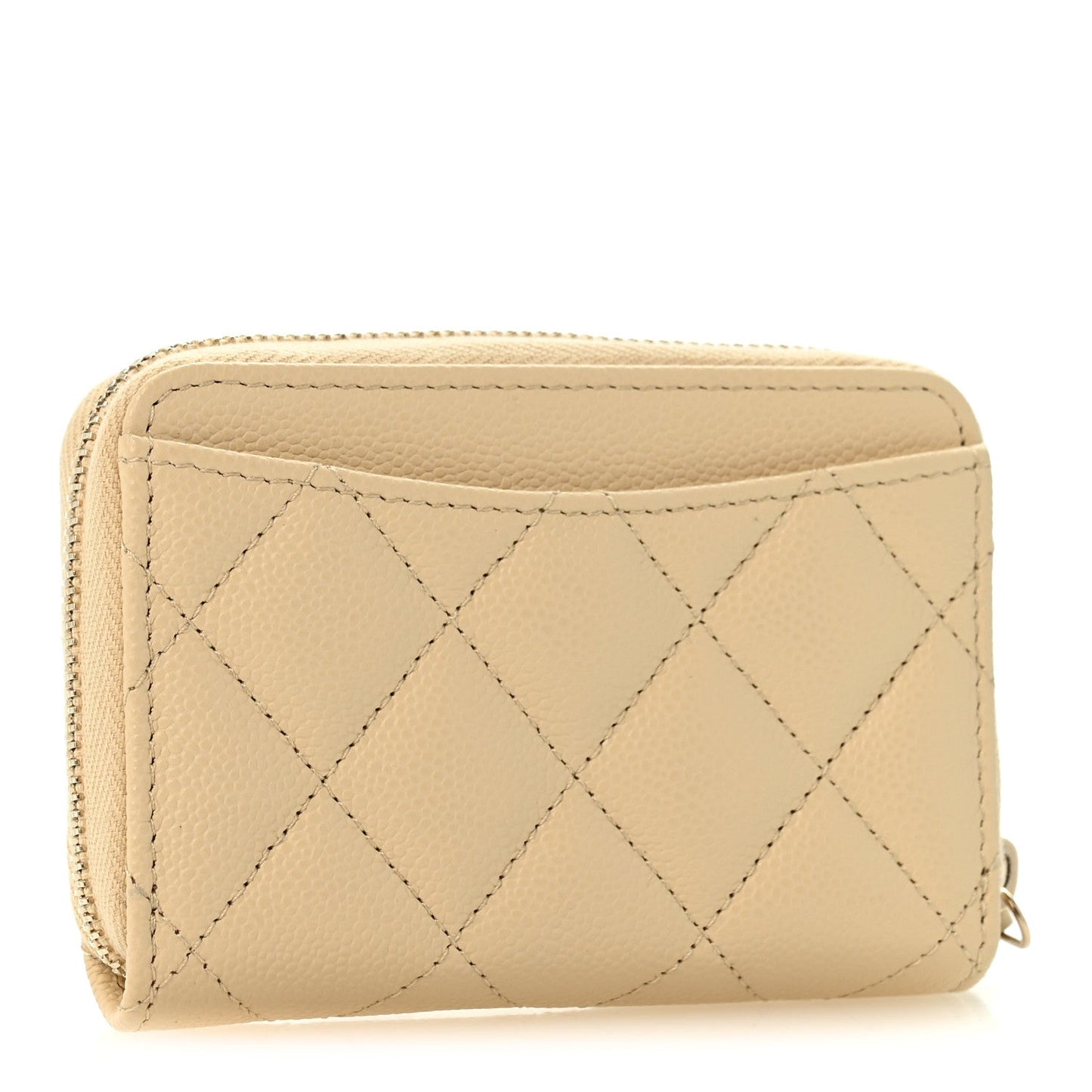 Caviar Quilted Zip Around Coin Purse Beige