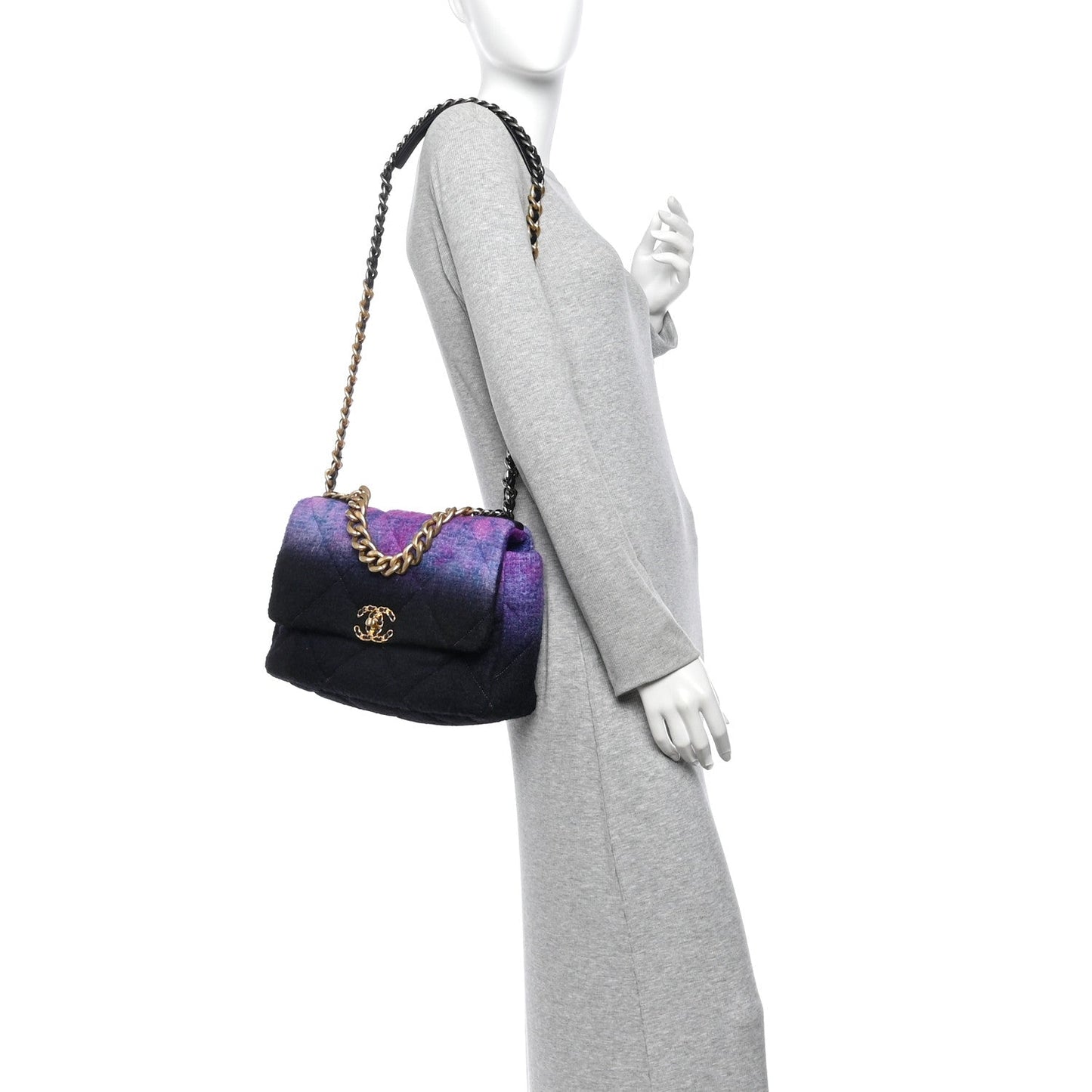 Wool Tweed Quilted Large Chanel 19 Flap Purple Black Blue