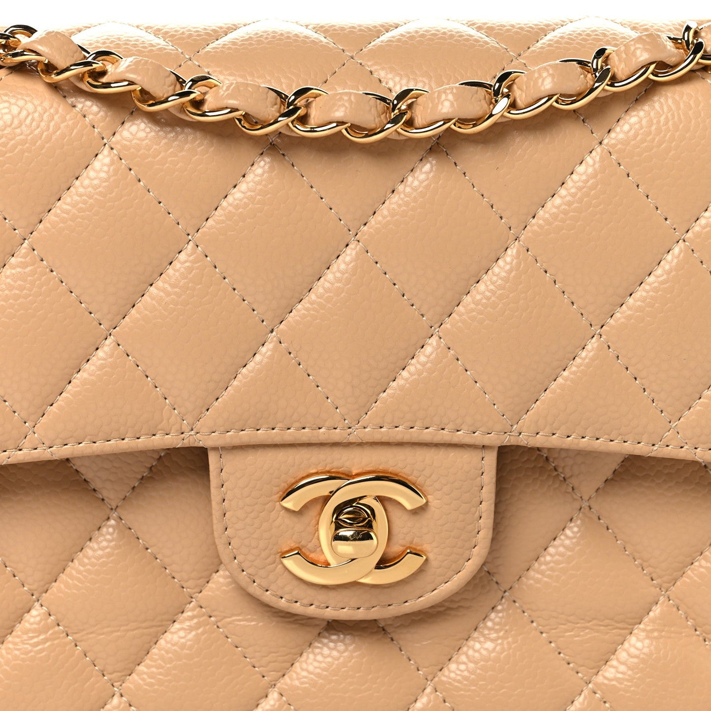 Caviar Quilted Small Double Flap Beige