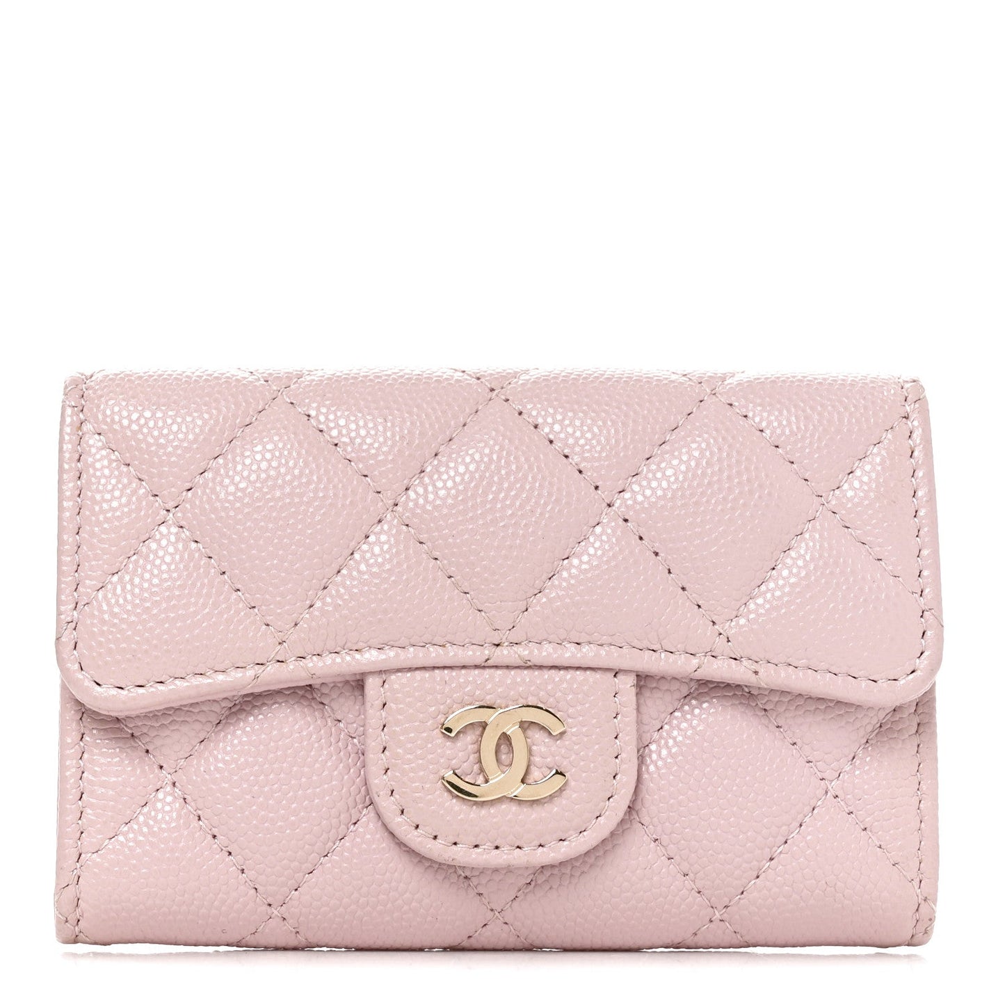 Caviar Quilted Flap Card Holder Wallet Light Pink