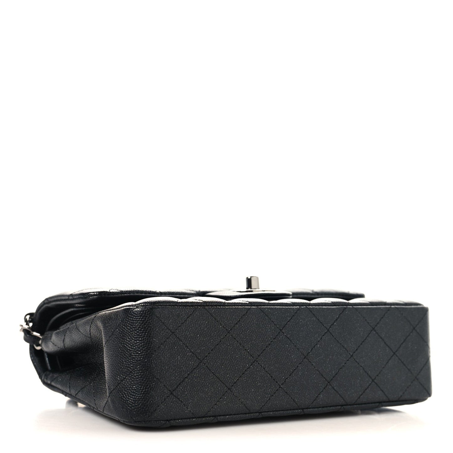 Iridescent Caviar Quilted Small Double Flap Black