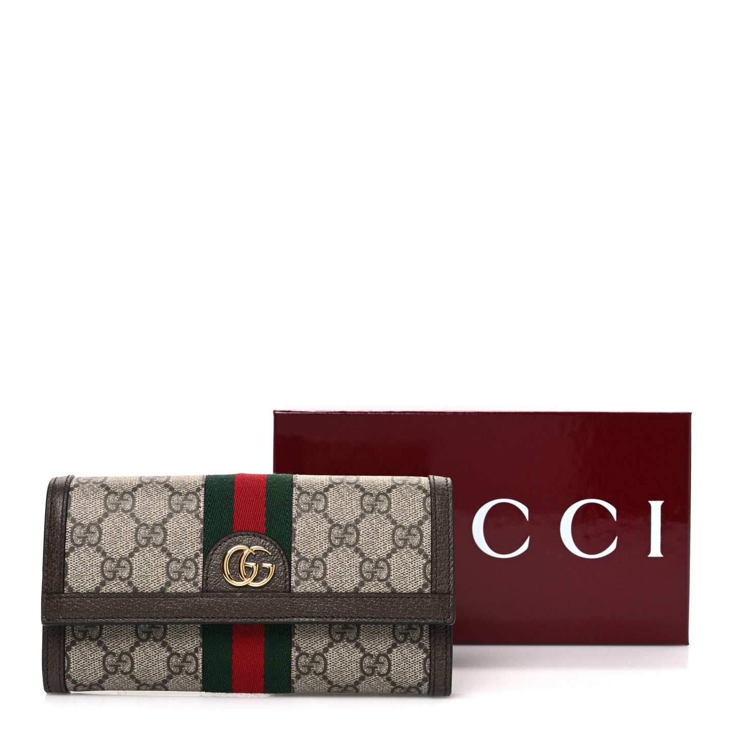 GG Supreme Monogram Web Ophidia Continental Wallet Brown