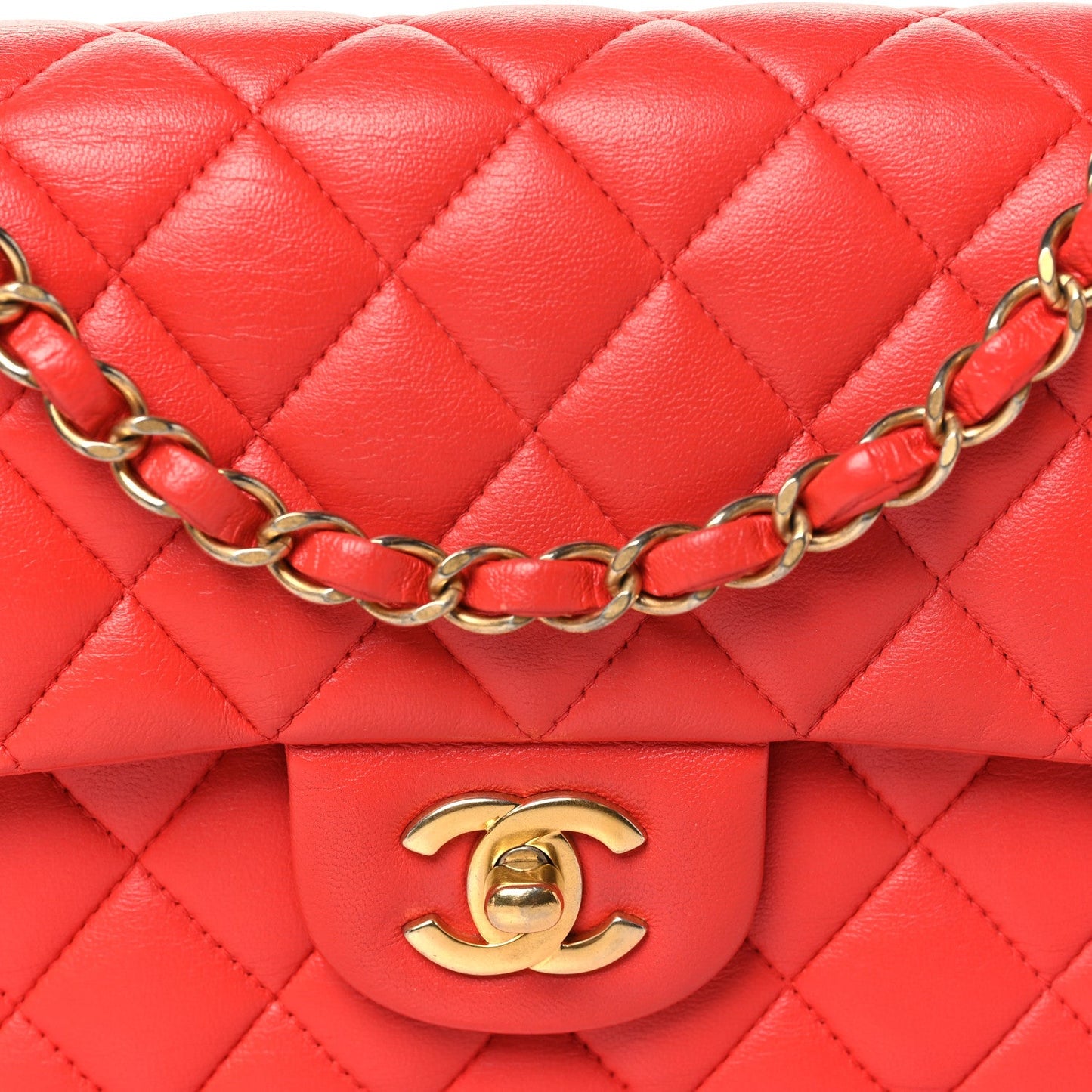 Lambskin Quilted Small Double Flap Red