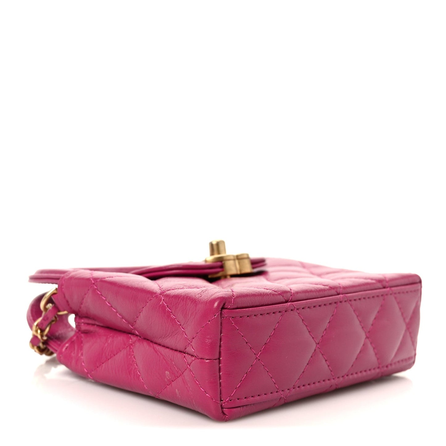 Shiny Aged Calfskin Quilted Mini Nano Kelly Shopper Dark Pink