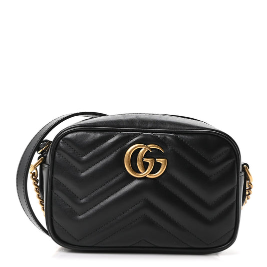 Calfskin Matelasse Mini GG Marmont Chain Shoulder Bag Black