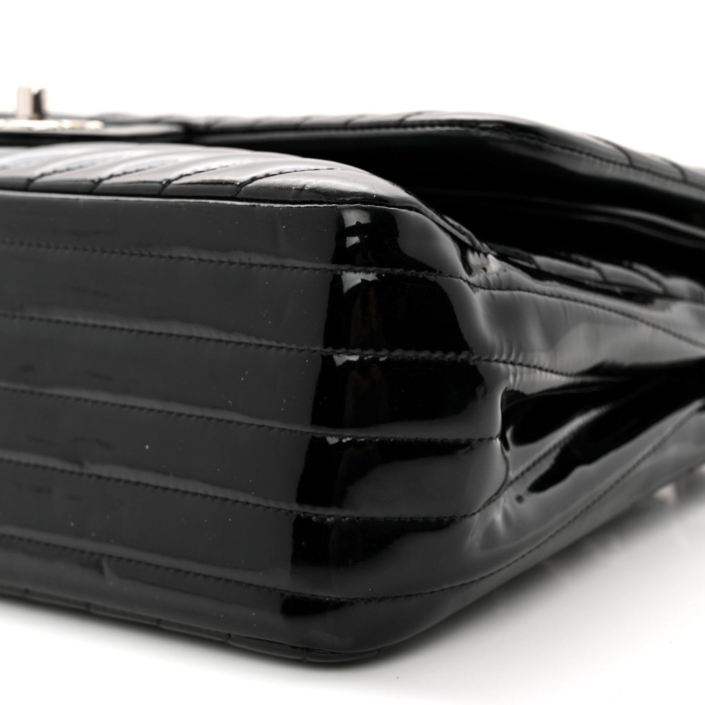Patent Chevron Quilted Jumbo Double Flap Black