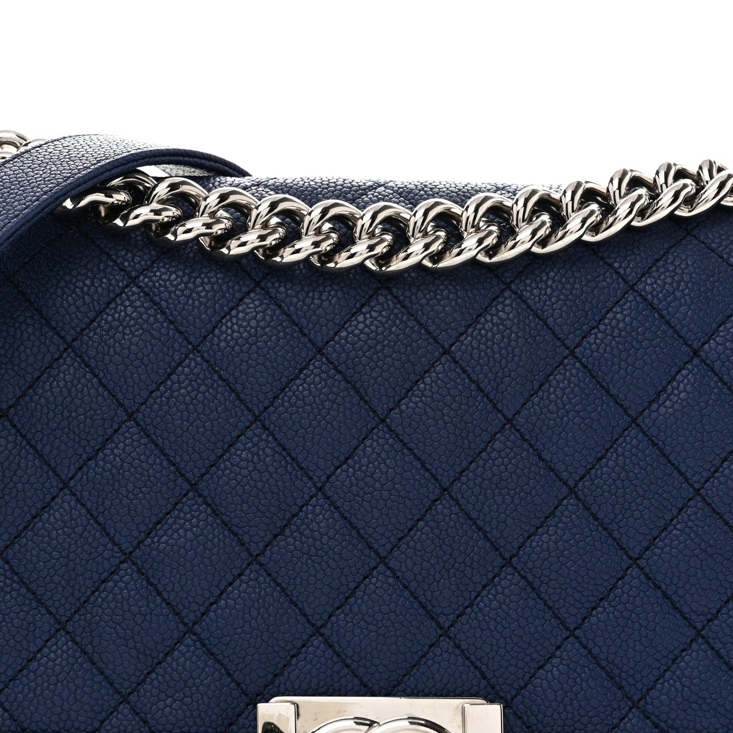 Caviar Quilted Medium Boy Flap Dark Blue