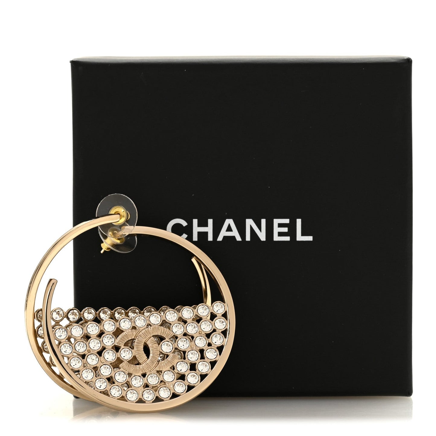Metal Strass Crystal CC Hoop Earrings Light Gold