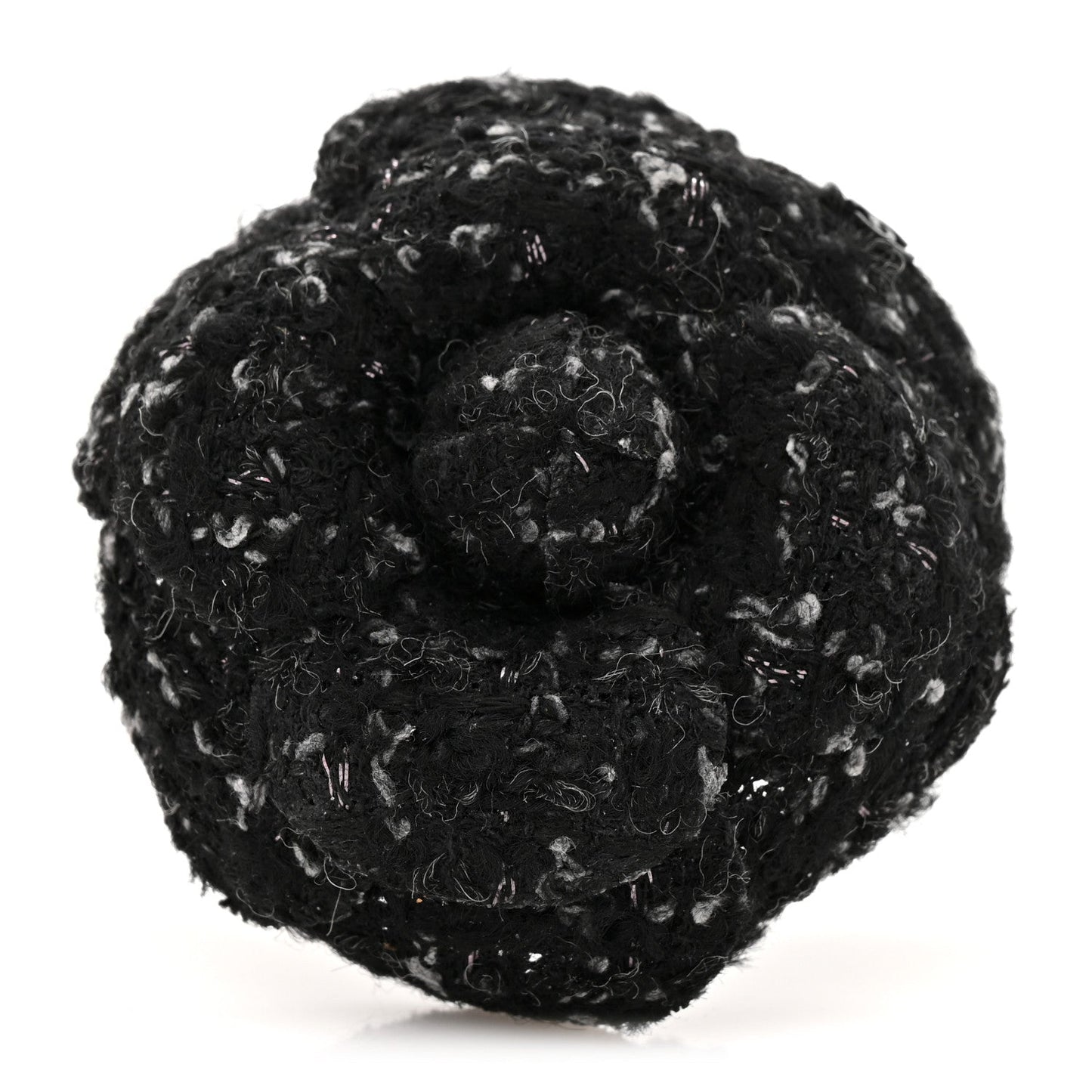 Tweed Camellia CC Pin Brooch Black