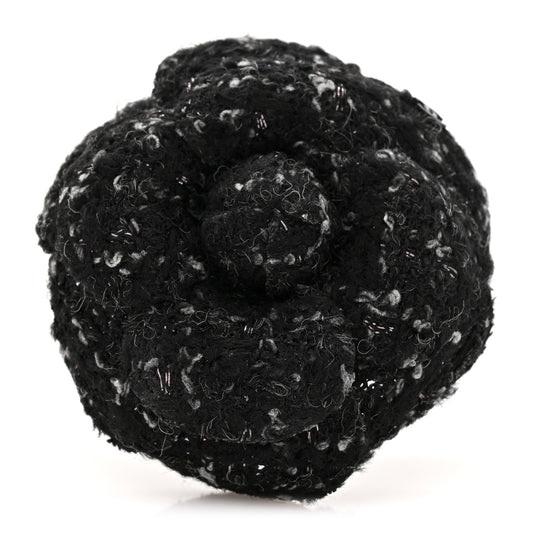 Tweed Camellia CC Pin Brooch Black