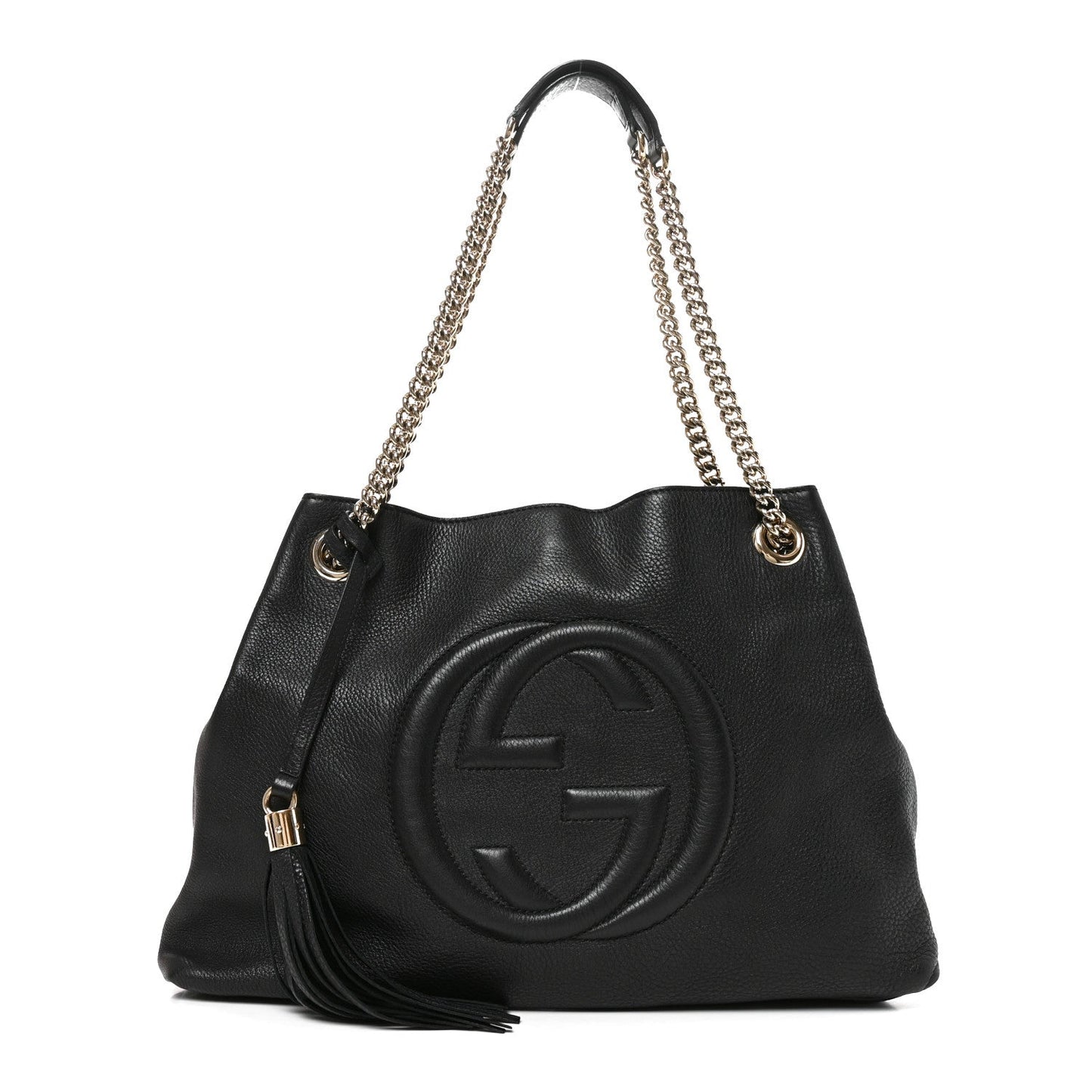 Pebbled Calfskin Medium Soho Chain Shoulder Bag Black