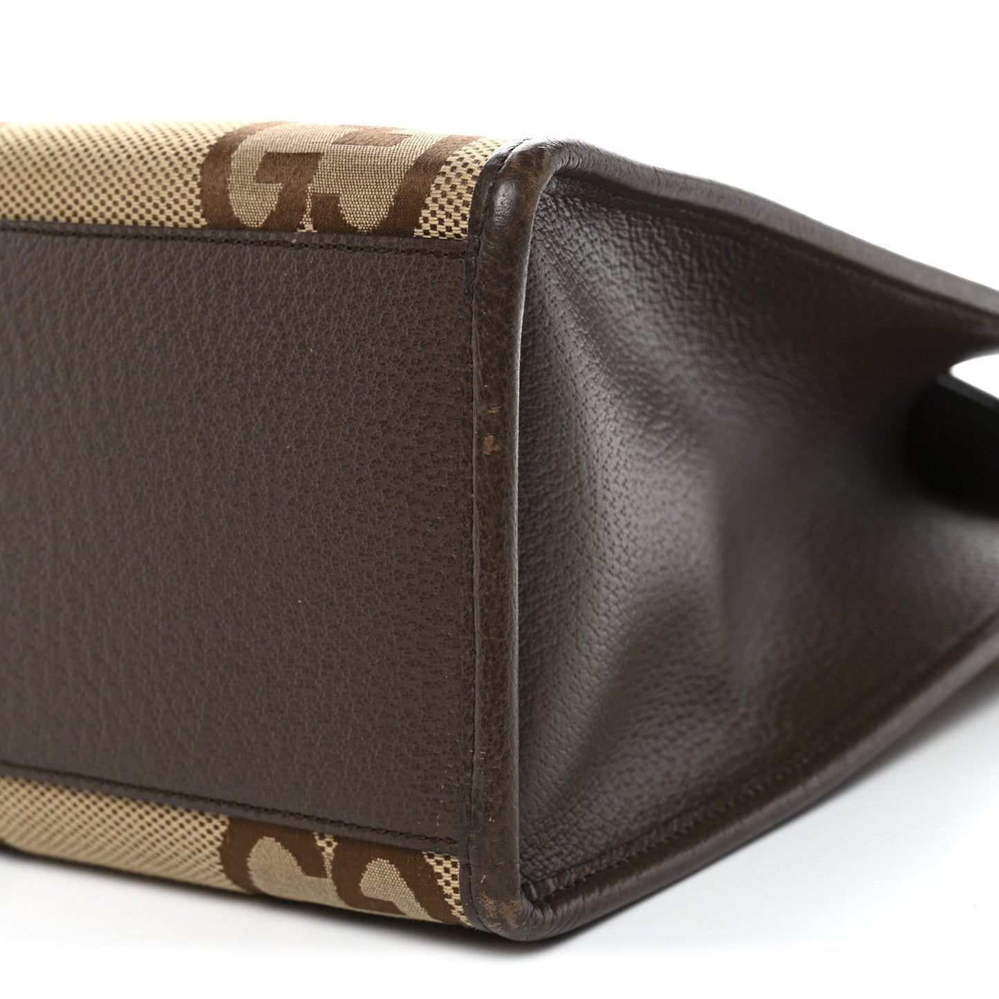 Monogram Jumbo GG Textured Dollar Calfskin Web Small Tote Bag Camel Ebony New Acero