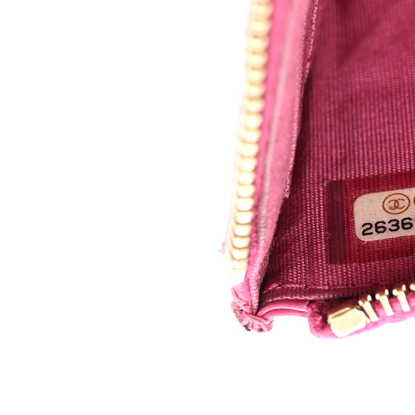 Lambskin Camellia Embossed Classic Zip Pouch Pink