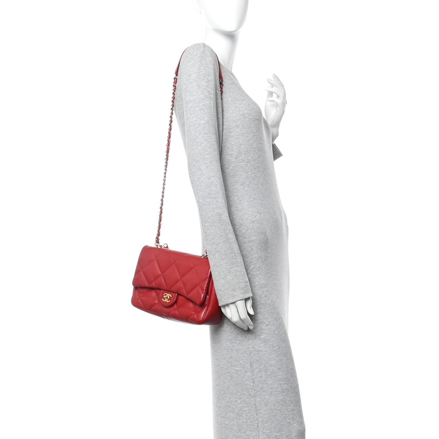 Lambskin Quilted Easy Carry Flap Red
