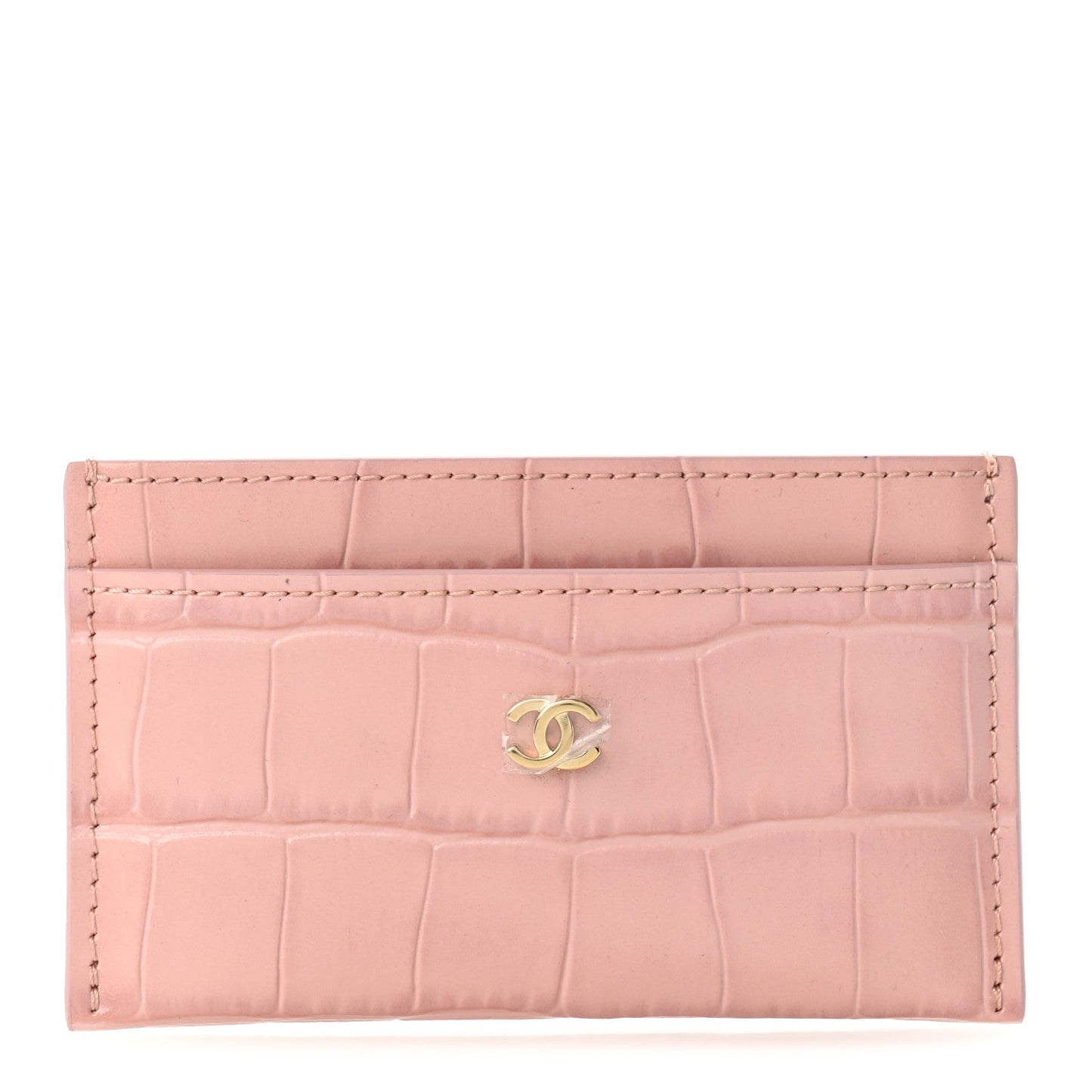 Calfskin Crocodile Embossed Crococo Card Holder Light Pink