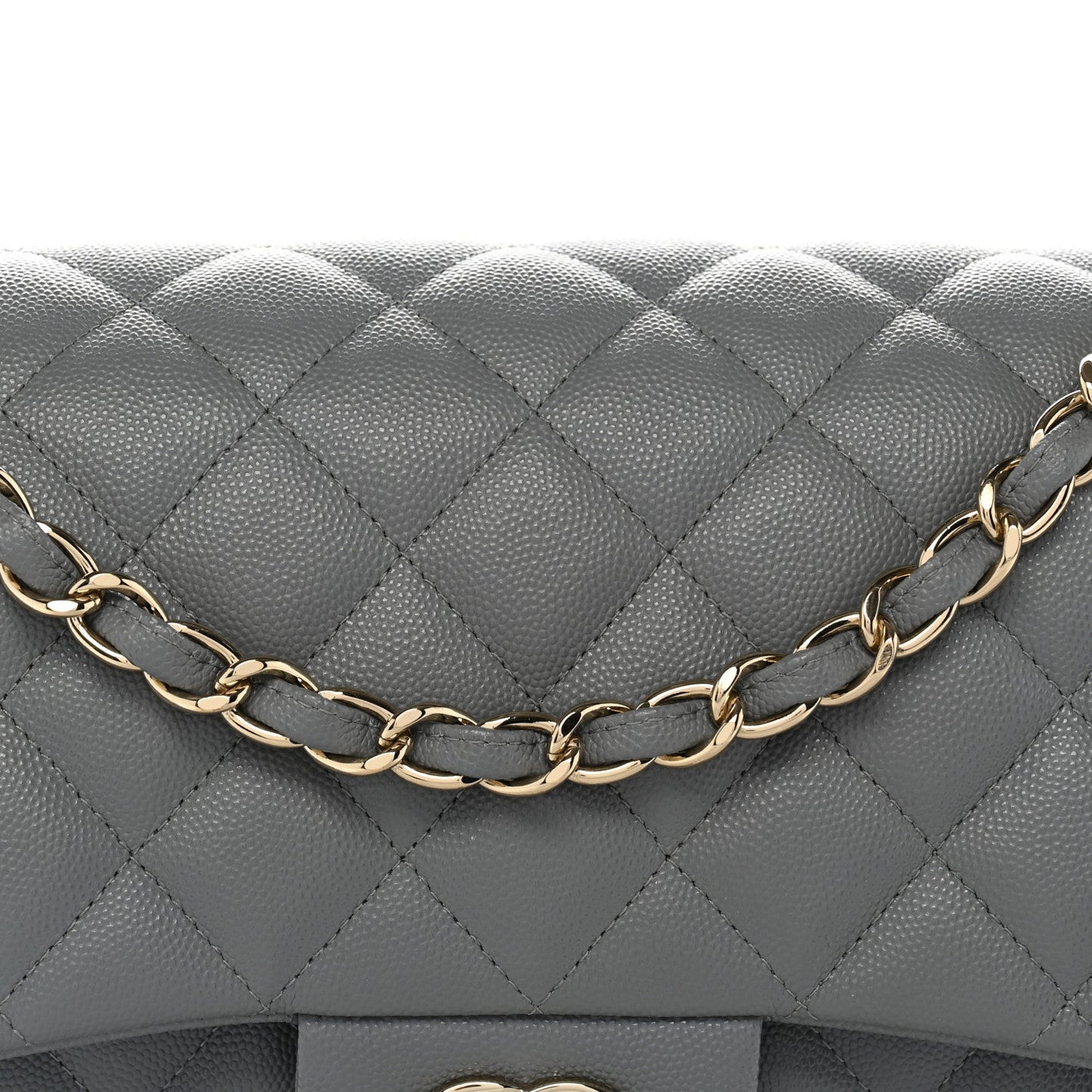 Caviar Quilted Jumbo Double Flap Grey