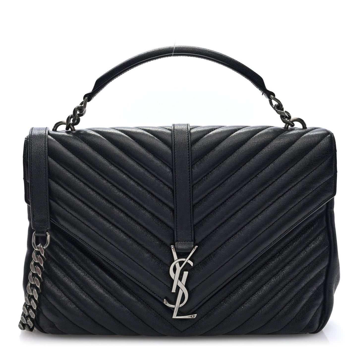 Sheepskin Matelasse Chevron Monogram Large College Satchel Black Tulip