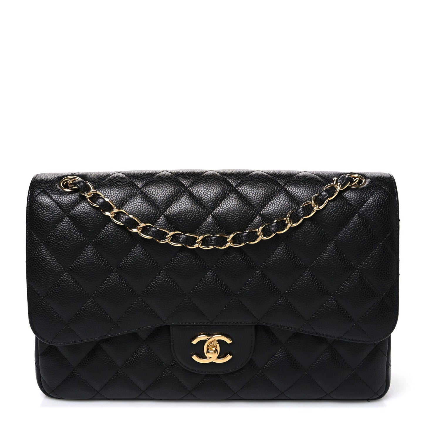 Caviar Quilted Jumbo Double Flap Black