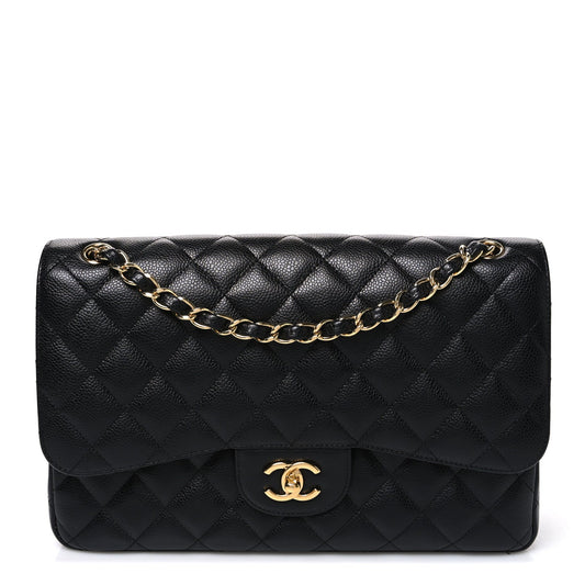 Caviar Quilted Jumbo Double Flap Black