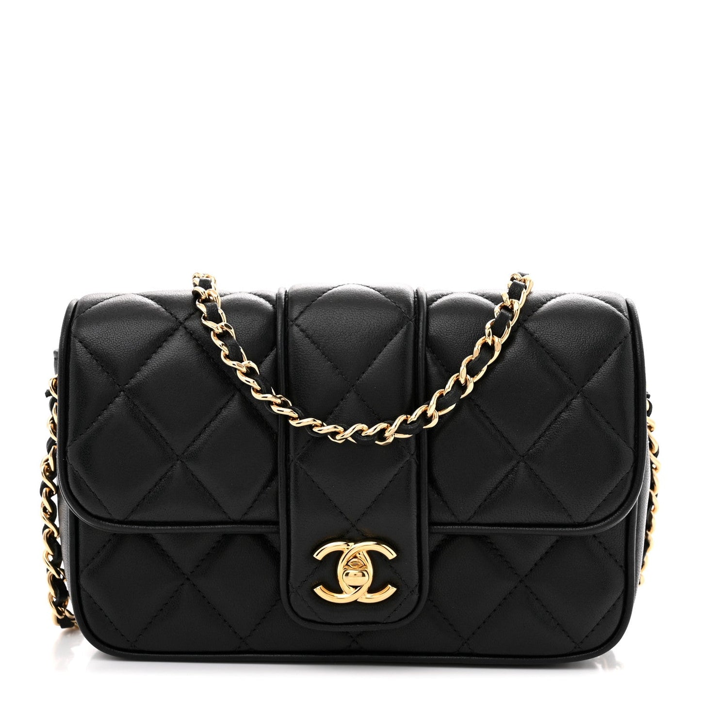 Lambskin Quilted Tab Mini Flap Black