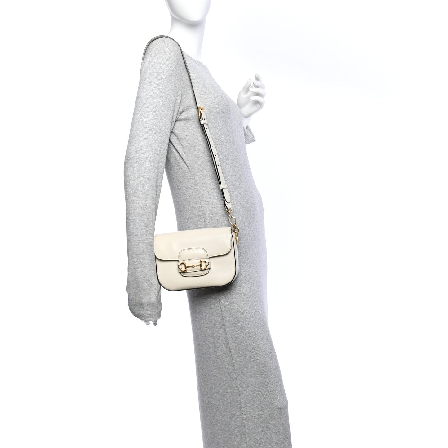 Azalea Calfskin Web Mini Horsebit 1955 Shoulder Bag Mystic White
