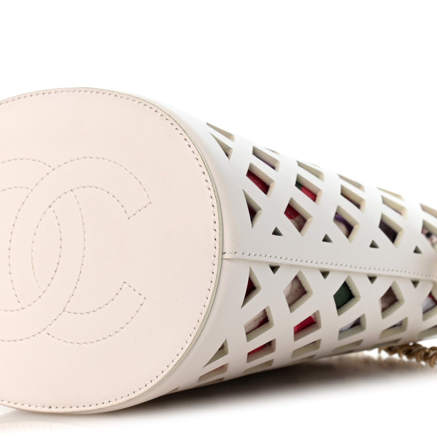 Lambskin Sea Through Bucket Drawstring Bag White Multicolor