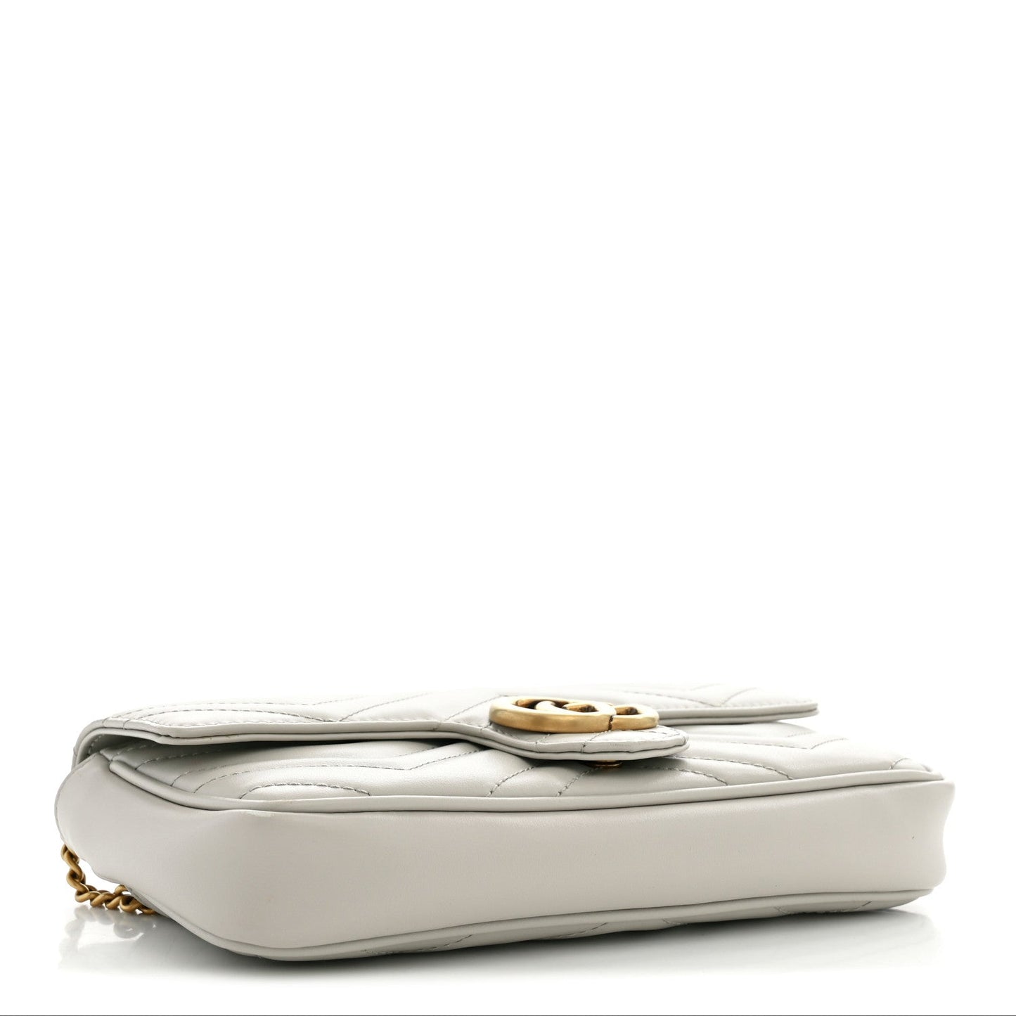 Calfskin Matelasse Mini GG Marmont Shoulder Bag With Card Holder Light Grey Salvy Green