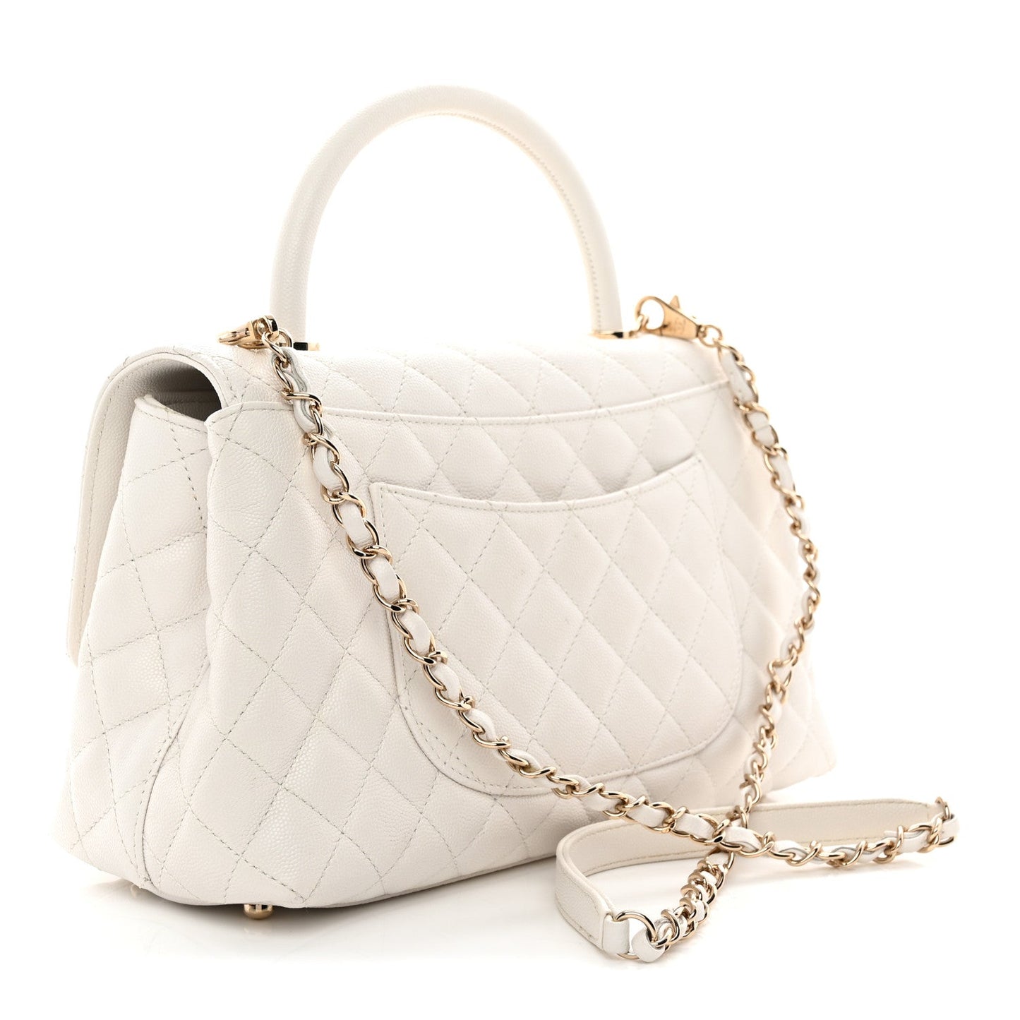 Caviar Quilted Small Coco Handle Flap White