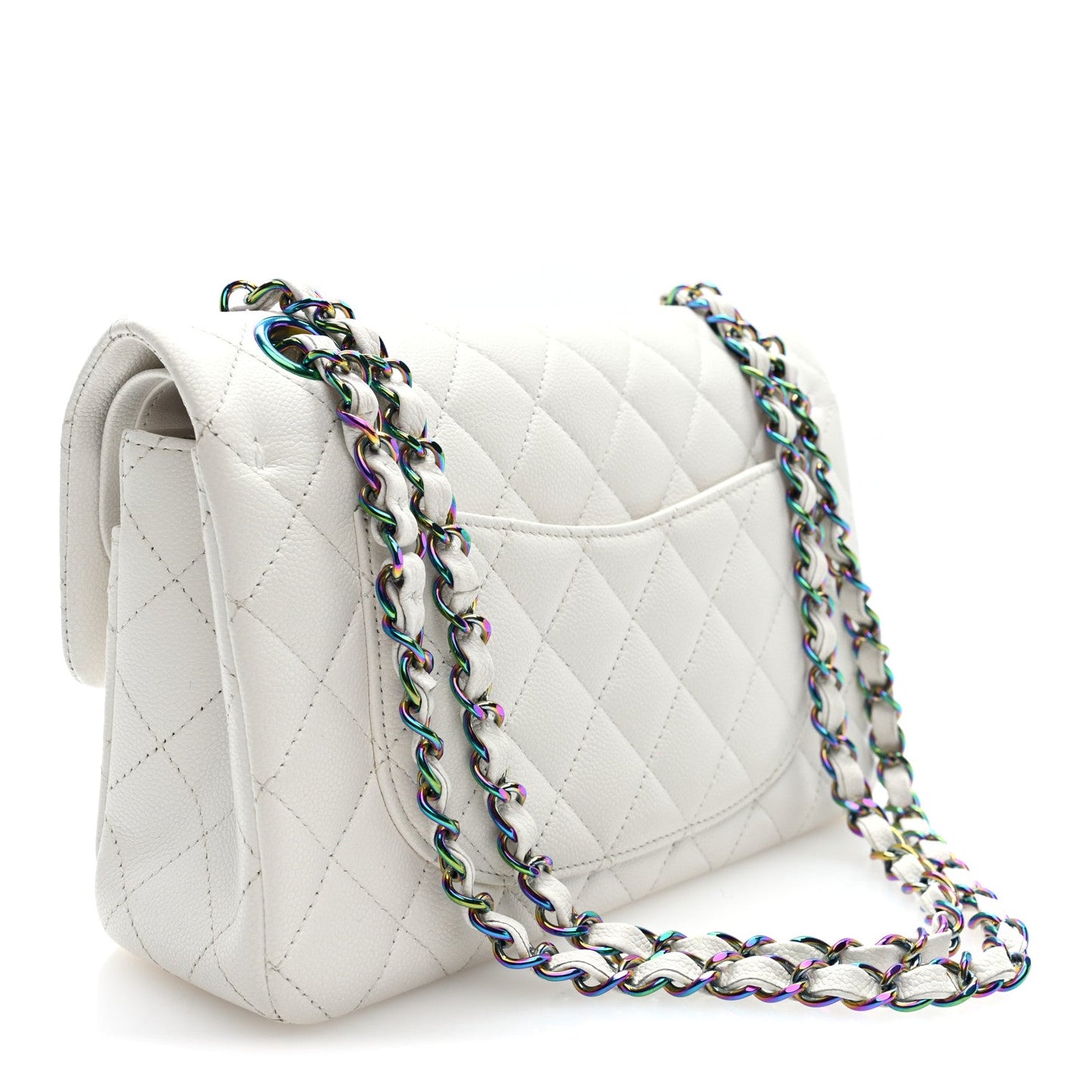 Caviar Quilted Rainbow CC Small Double Flap White
