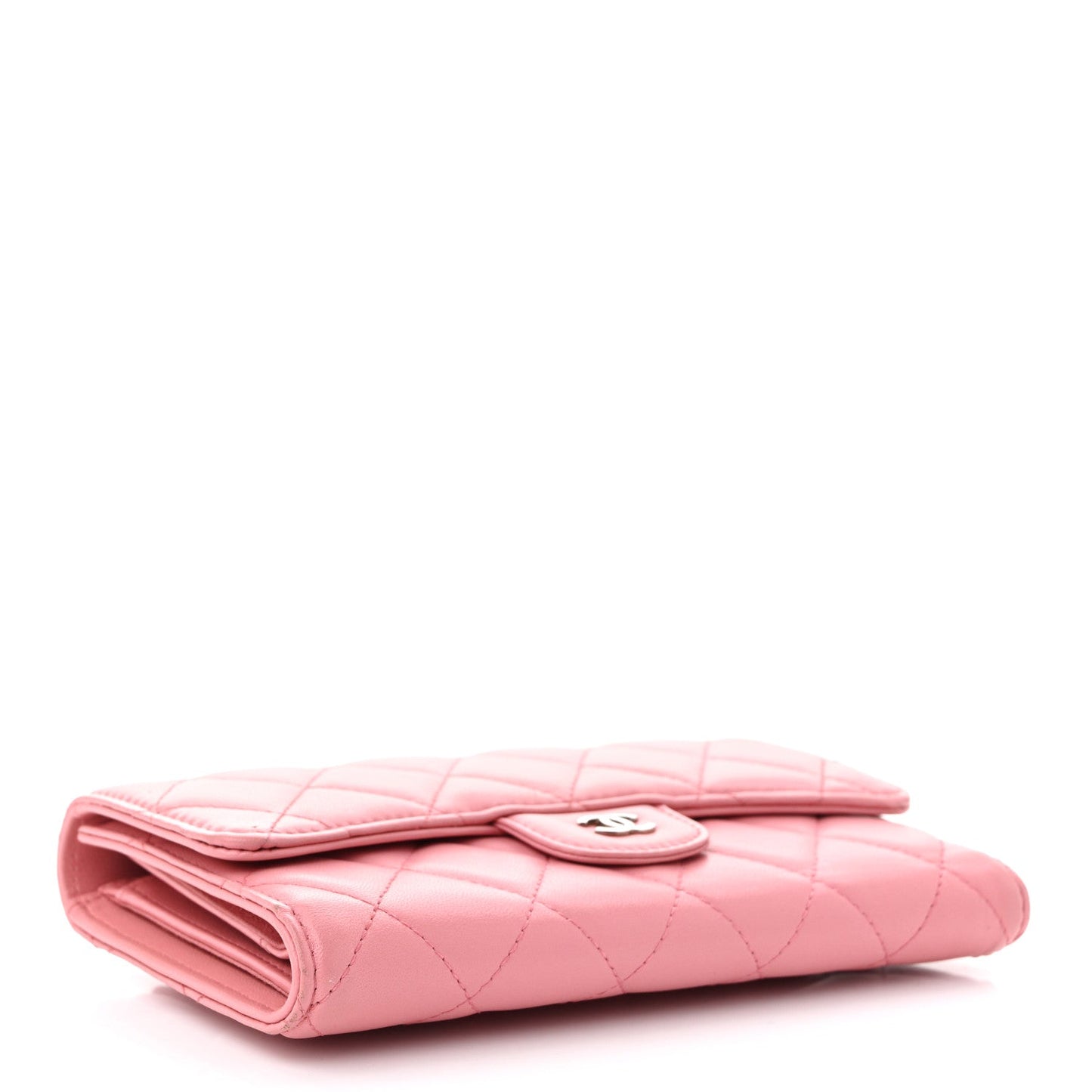 Lambskin Quilted Large Gusset Flap Wallet Pink