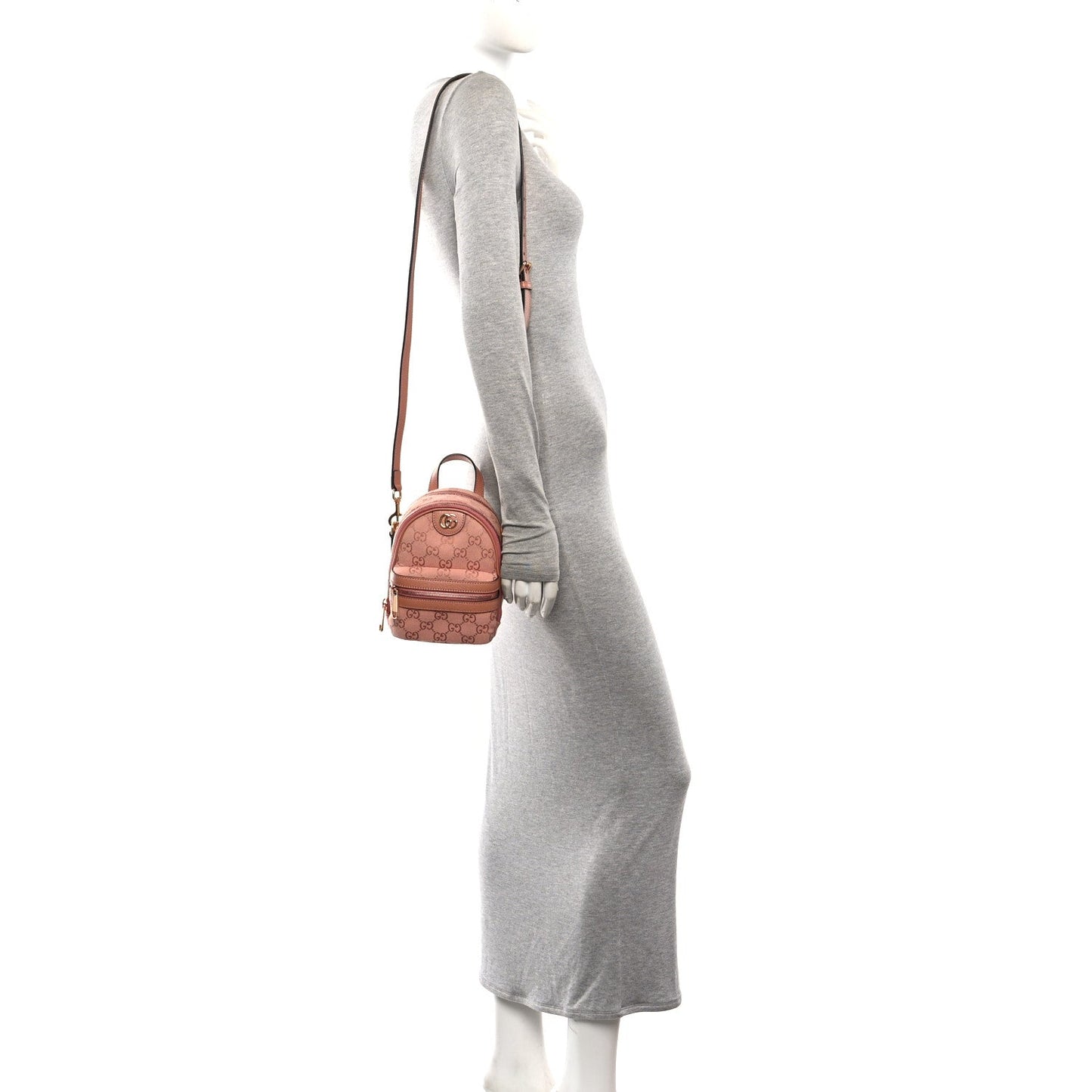 Monogram Textured Dollar Calfskin Mini Ophidia Crossbody Cloche Rose Pink