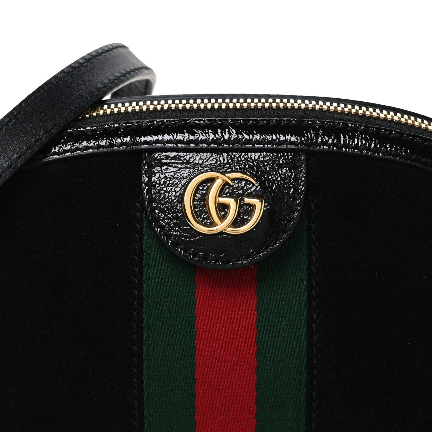 Suede Patent Web GG Small Ophidia Dome Shoulder Bag Black