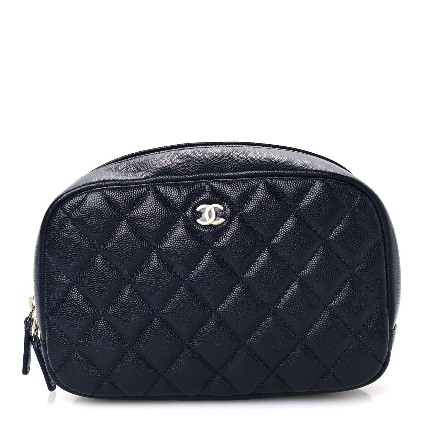 Caviar Quilted Medium Curvy Pouch Cosmetic Case Navy
