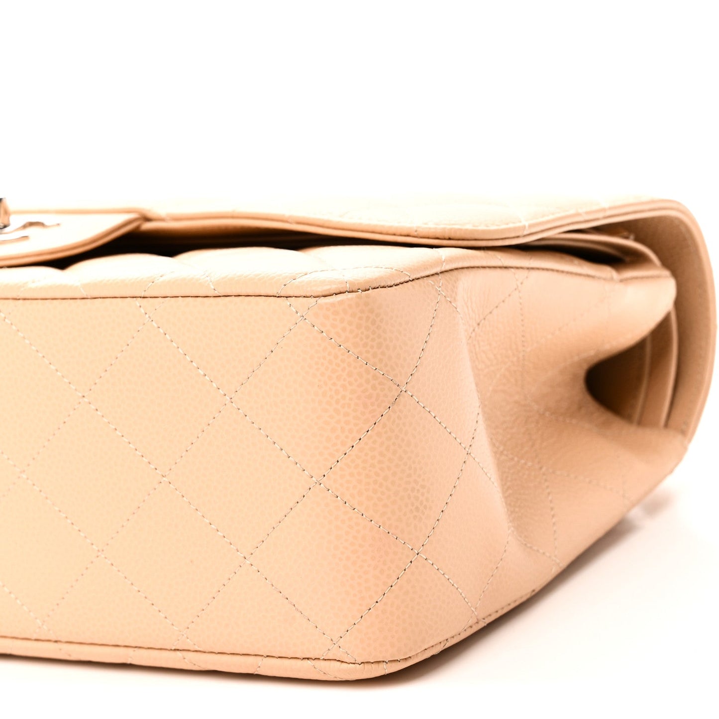 Caviar Quilted Jumbo Double Flap Beige