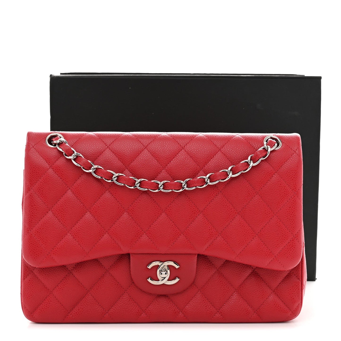 Caviar Quilted Jumbo Double Flap Red