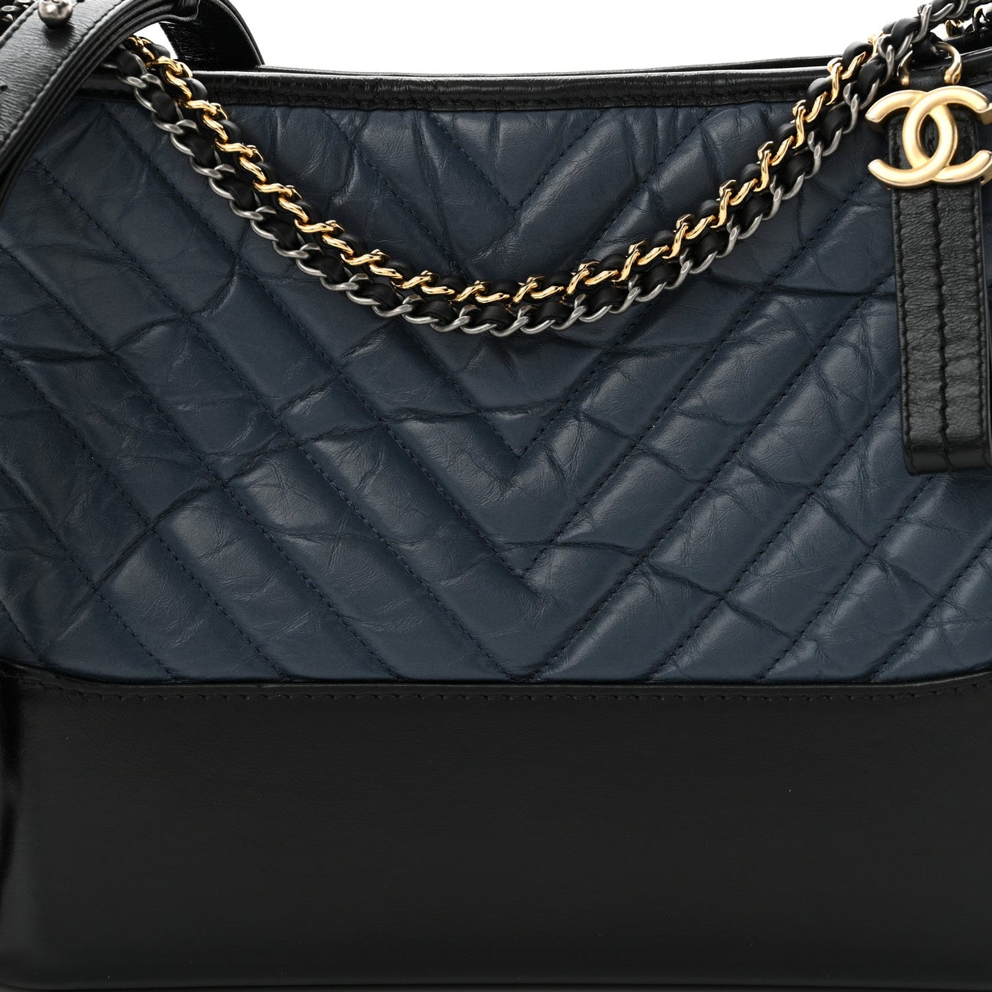 Aged Calfskin Chevron Quilted Medium Gabrielle Hobo Navy Black