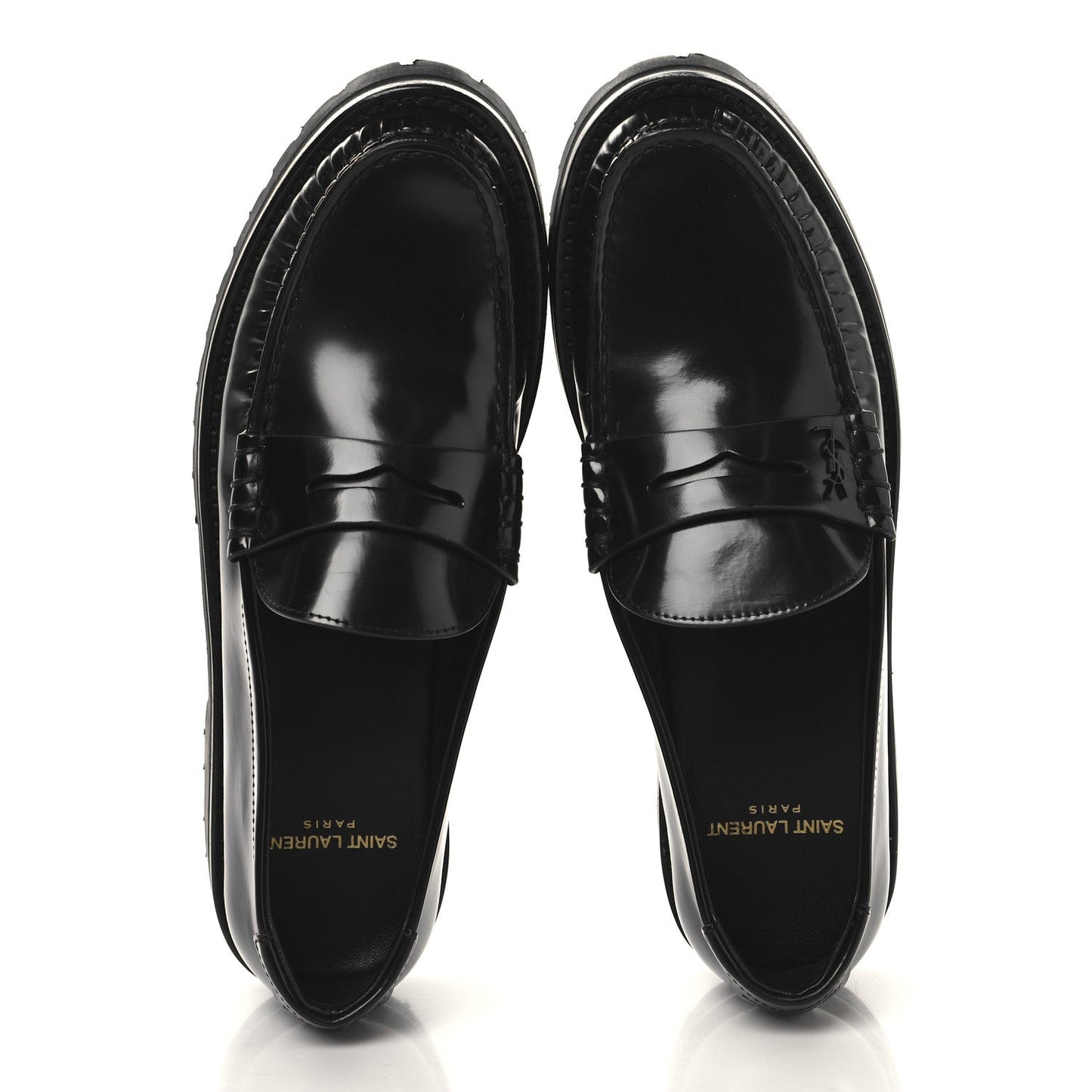 Glazed Calfskin Le Loafer 15 Penny Slippers 38.5 Black