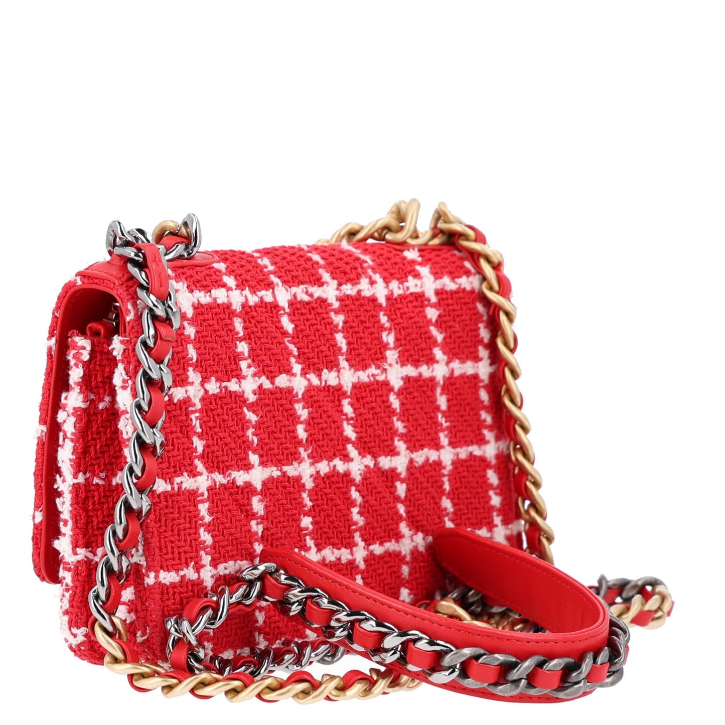 Tweed Quilted Chanel 19 Wallet On Chain WOC Red White