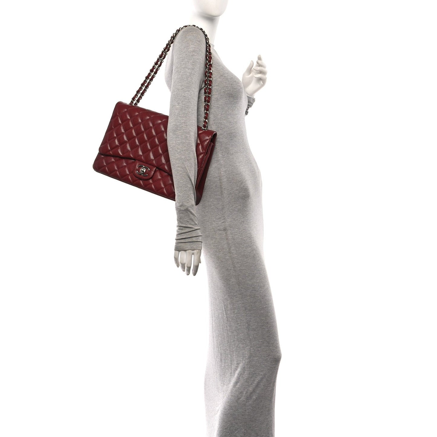 Caviar Quilted Maxi Double Flap Dark Red